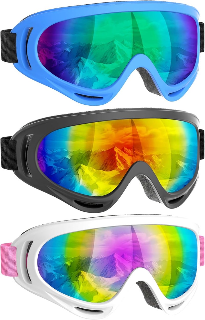 COOLOO 3 Pack Kids Ski Goggles, Anti-fog Snowboard Goggles with UV400 Protection, Snow Goggles for Boys Girls Youth Men Women - Image 1